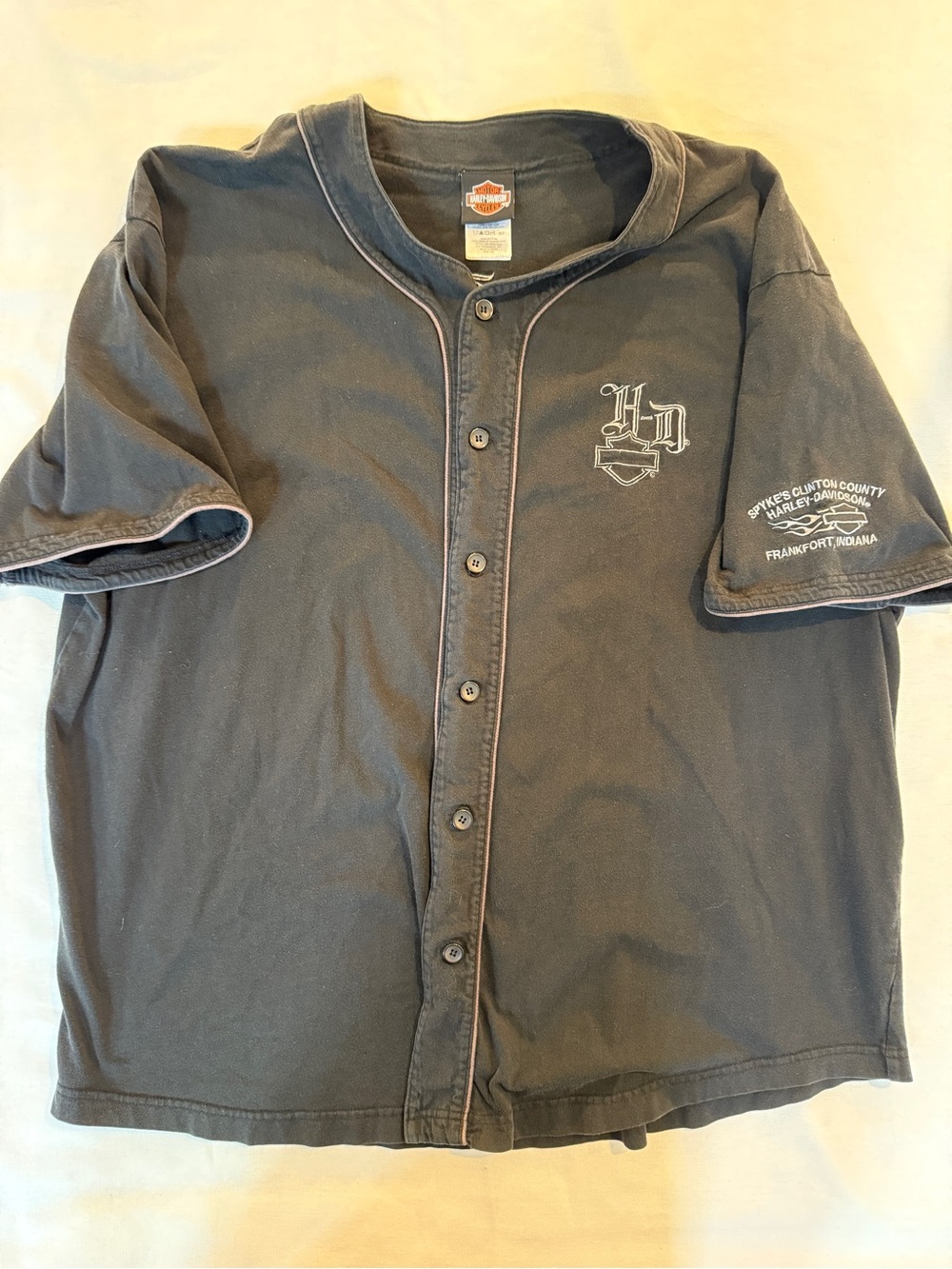 Harley-Davidson Baseball Jersey Button Skull Frankfort Indiana Black 2XL